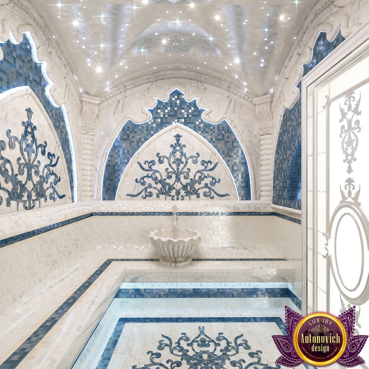 Luxurious hamam design with warm lighting and cozy atmosphere