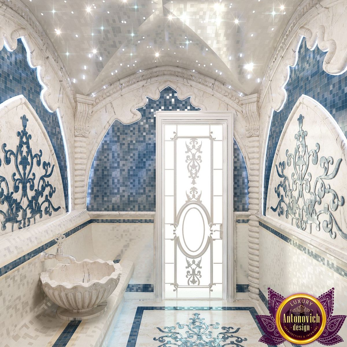 Elegant marble hamam design with intricate details