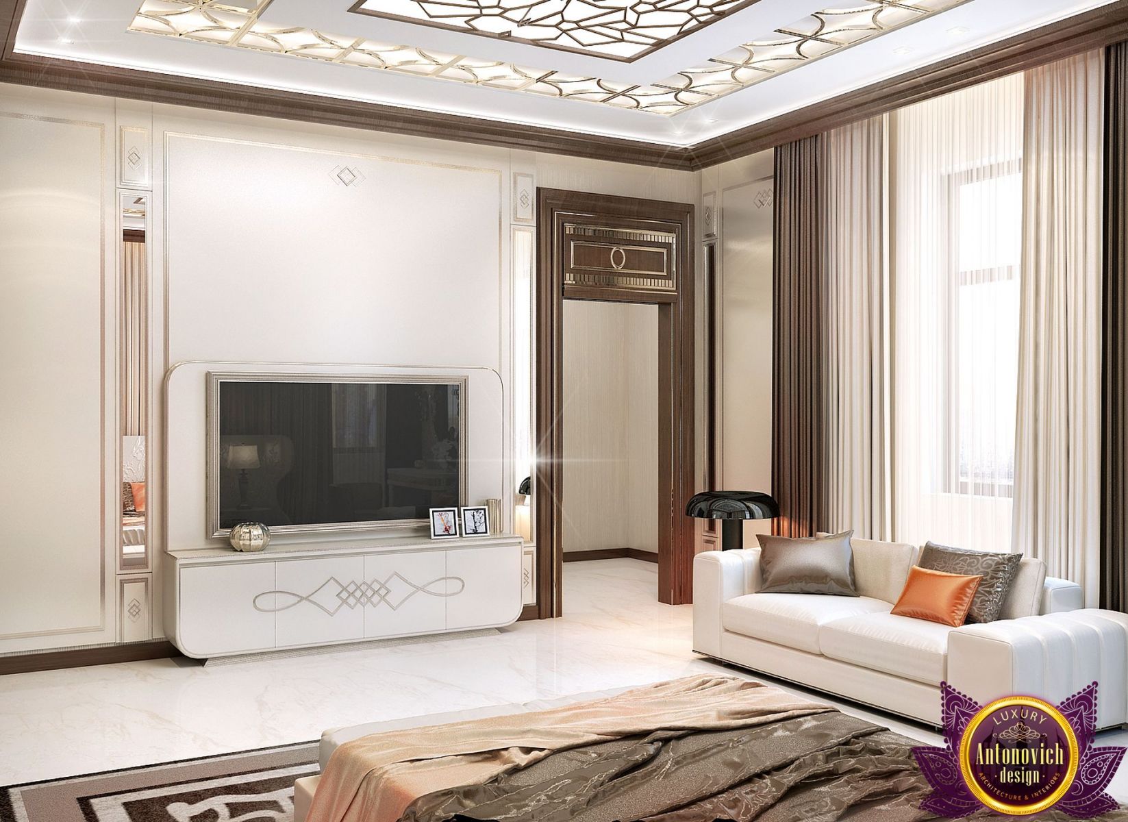 Elegant master bedroom design with luxurious bedding
