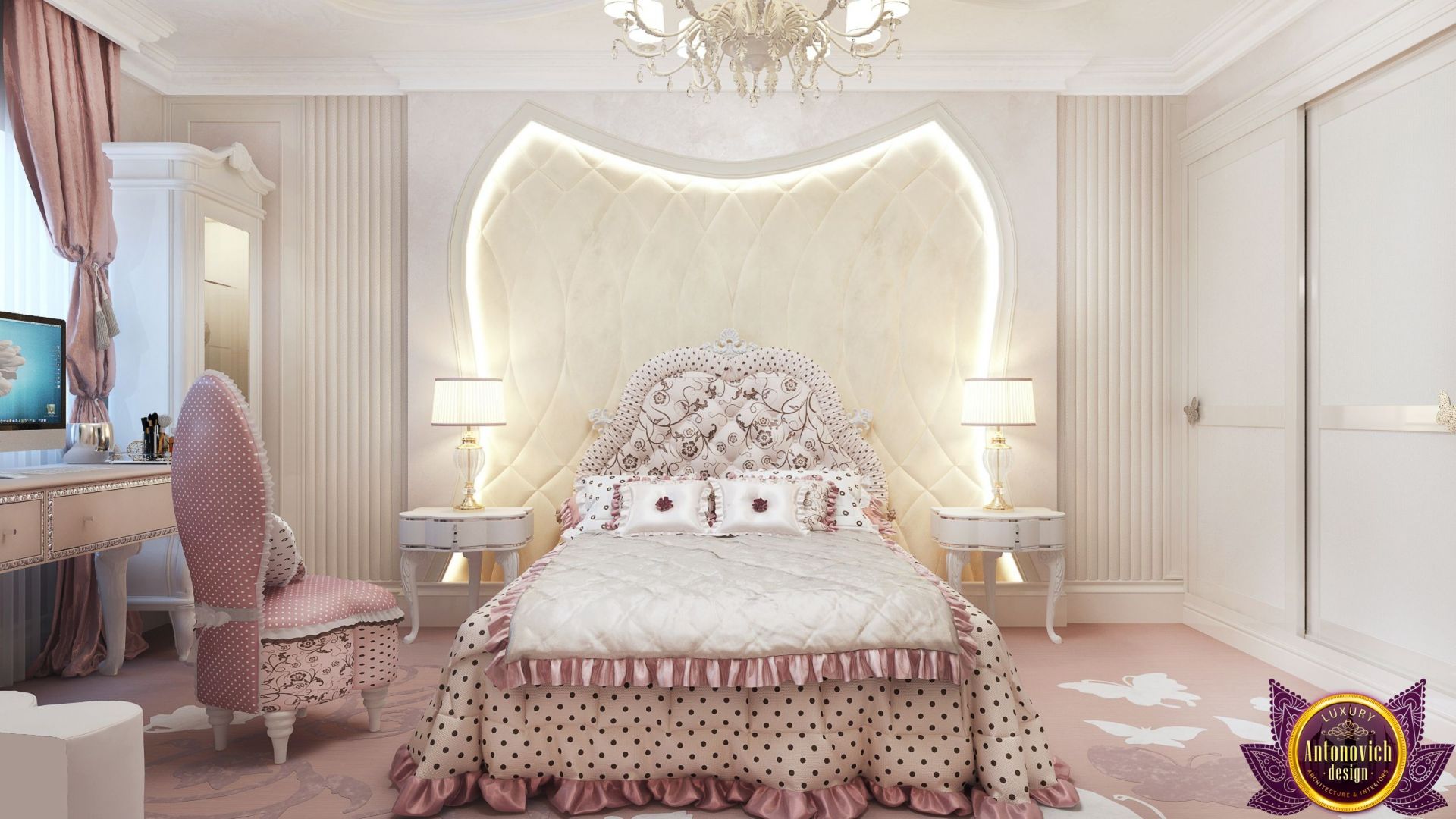 Elegant canopy bed in a luxurious girls bedroom