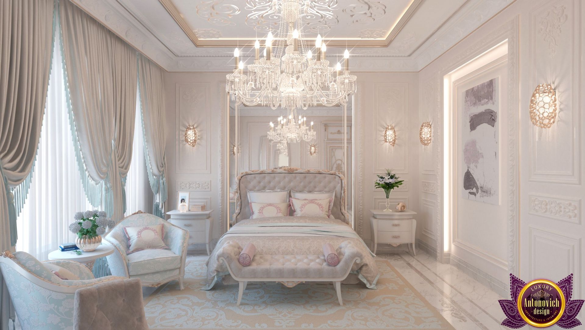 Elegant girl's room with a stylish study area